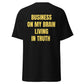 Black unisex T-shirt with BOMBLIT logo on front and motivational text on back