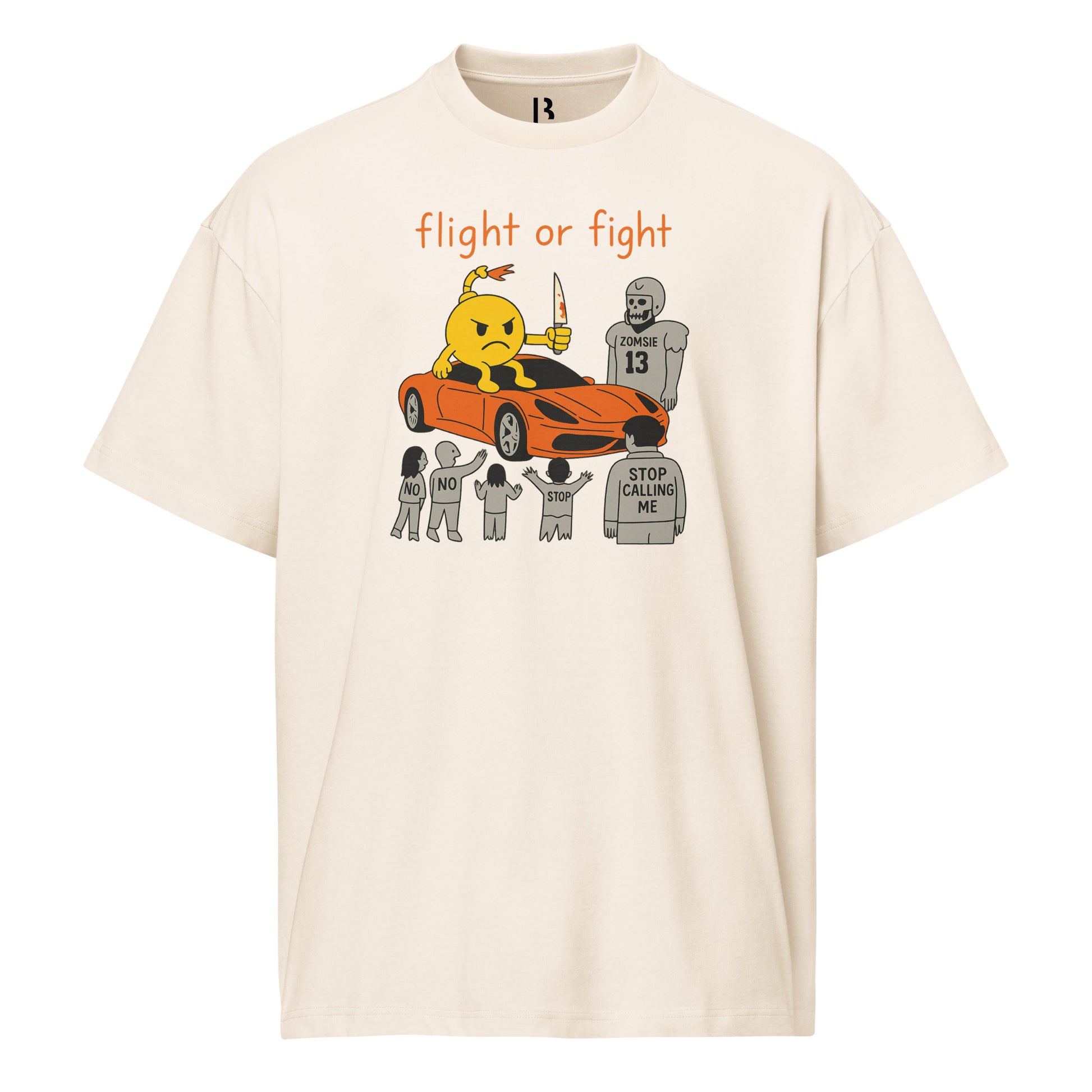 Flight or Fight cream streetwear T-shirt with bold graphic print