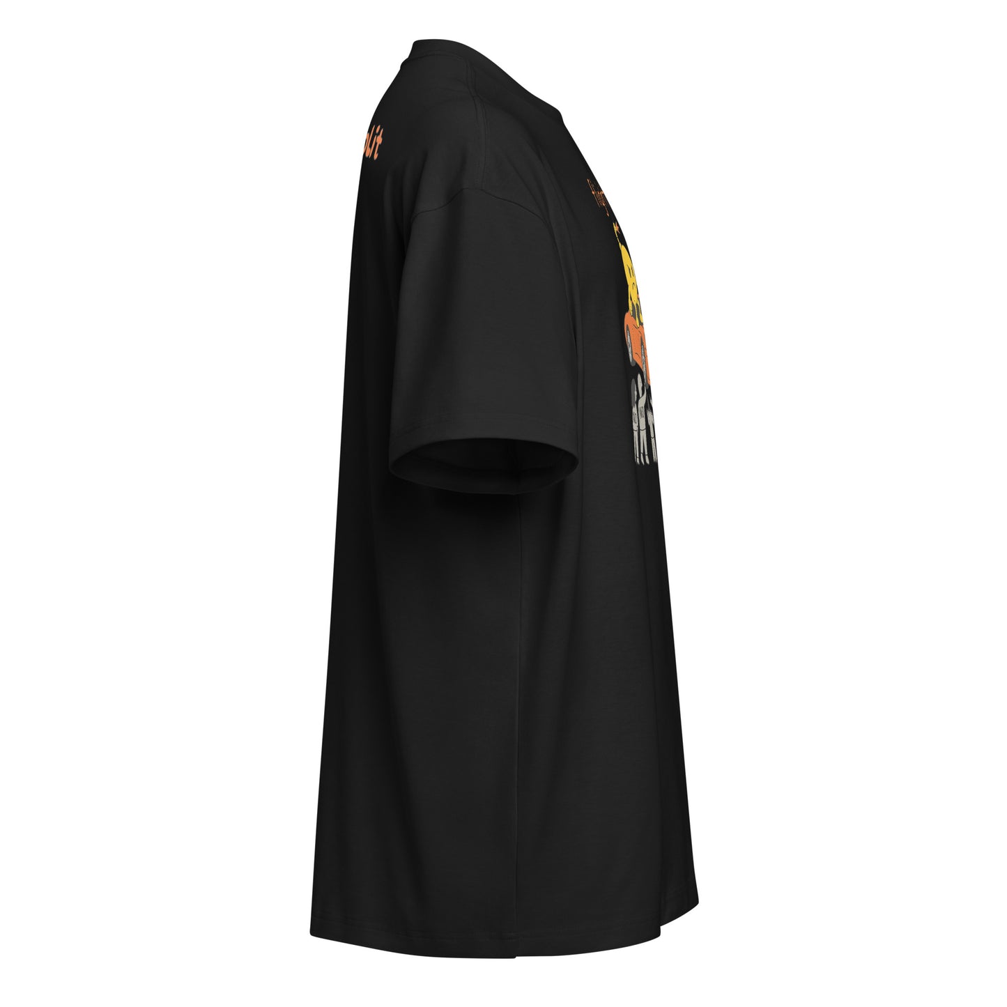 Flight or Fight black graphic T-shirt with cartoon car and zombie design Right Side